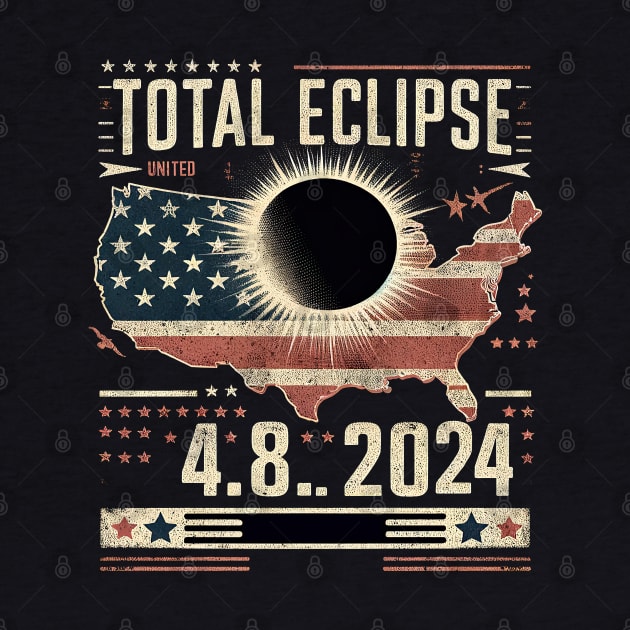 Total Solar Eclipse 2024 Totality Phases US American Flag T-Shirt by Mapd